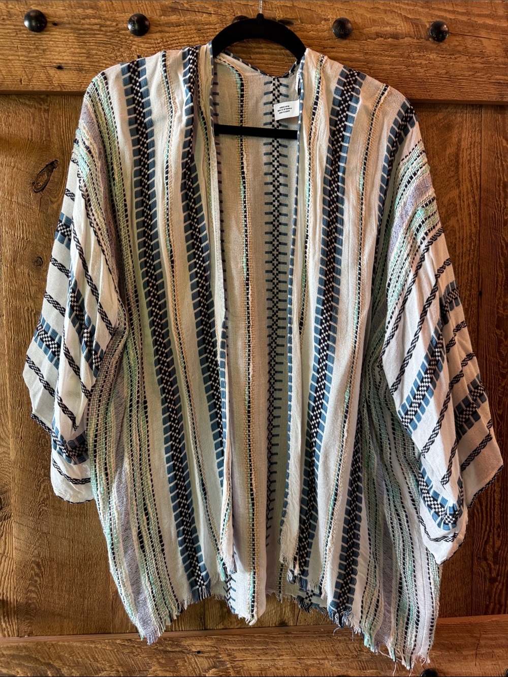 Michael Stars Cream Kimono with Black & Teal Stripe Accents
